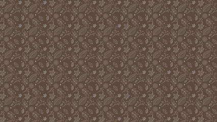 Fototapeta premium seamless leaves doodle line art. Pattern of several leaves combination with line art style on brown background.