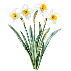 A Narcissus Plant, watercolor painting vector, high quality, isolated on a white background.