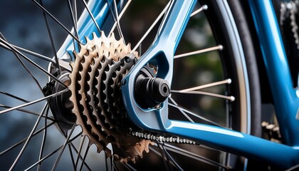 Fototapeta premium a close up of bicycle gears chain and pedals with metallic texture showcasing mechanical precision and sustainability