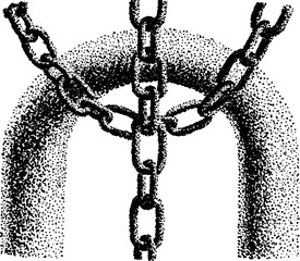 Fototapeta premium Intricate ink stippling of chains and arched structure in halftone style