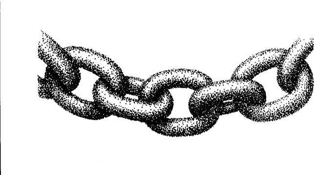 Hyper detailed ink stippling of chain links in halftone style for design and decoration