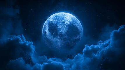 Obraz premium Majestic Blue Moon in a Night Sky with Clouds