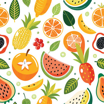 Colorful fruit and leaves pattern