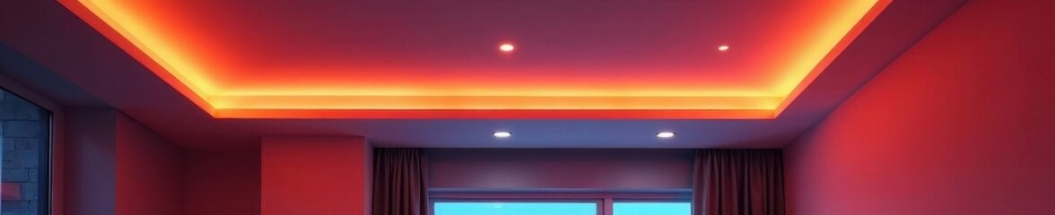 Recessed ceiling with edge-lit LED strip, modern design, subtle, ambiance