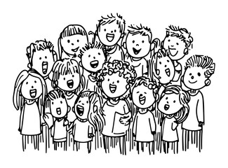 group of happy children singing vector laser cutting engraving doodle shape