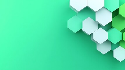Geometric hexagon shapes in fresh green color, minimal modern concept