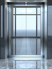 Fototapeta premium Modern elevator with closed doors reflecting ambient light patterns