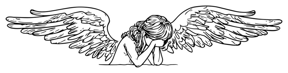 angel resting with wings folded in contemplation