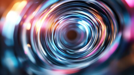 An abstract close-up of spiraling light forming mesmerizing patterns, blending colors to create a visually captivating effect that stimulates imagination and curiosity.