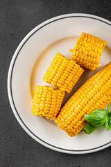 Corn cob boiled snack vegetables fresh tasty gourmet food background on the table rustic food top view copy space keto and paleo diet vegetarian and vegan food