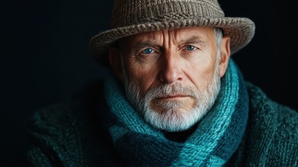 A distinguished older man with a thoughtful gaze and stylish hat exudes wisdom and grace, embodying the beauty of age with a modern touch in his attire.