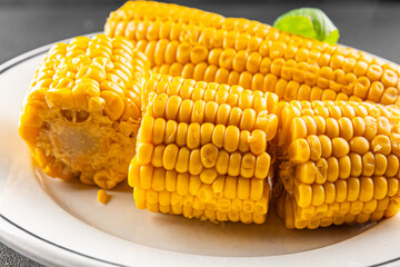 Corn cob boiled snack vegetables fresh tasty gourmet food background on the table rustic food top view copy space keto and paleo diet vegetarian and vegan food