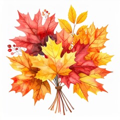 Watercolor Autumn Leaves Bouquet