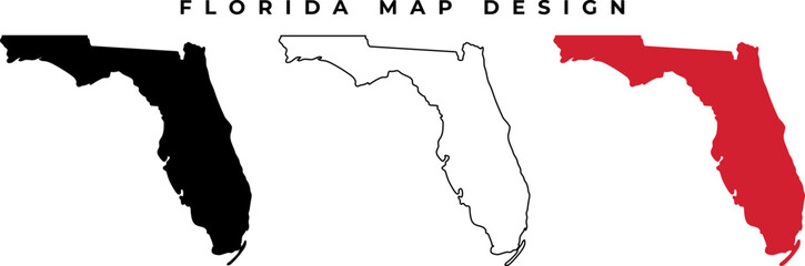 Florida Map: Silhouette & Line Art