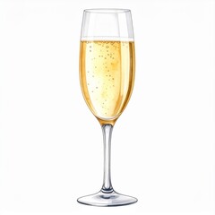Watercolor Illustration of Champagne in a Flute Glass