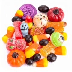 Assorted Halloween Candies on White Background