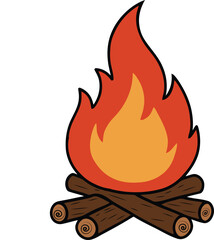Vivid Cartoon Campfire with Bright Flames Vector Illustration