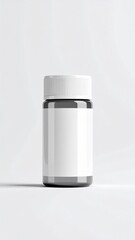 Empty Gray Pill Bottle with White Label on White Background