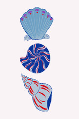 Concha azul, vermelho e laranja