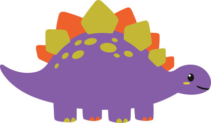 Colorful Cute Purple Stegosaurus-like Dinosaur Cartoon Vector