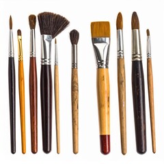 Naklejka premium Assortment of Used Paint Brushes on White Background