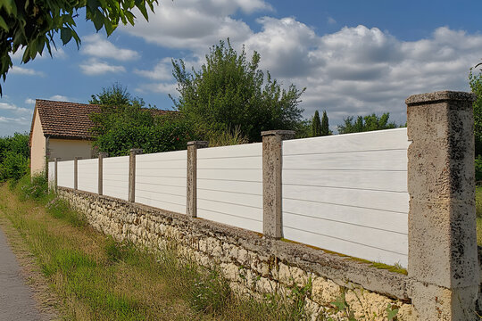 Cl&ocirc;ture sur muret en PVC blanc