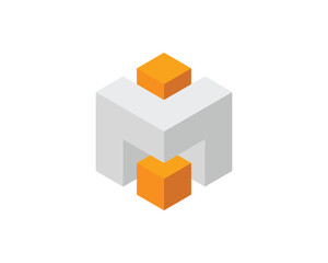 Abstract isometric design featuring gray and orange cubes.  Represents connection, teamwork, or innovation.  Ideal for tech, business, or corporate presentations, websites, and branding materials.