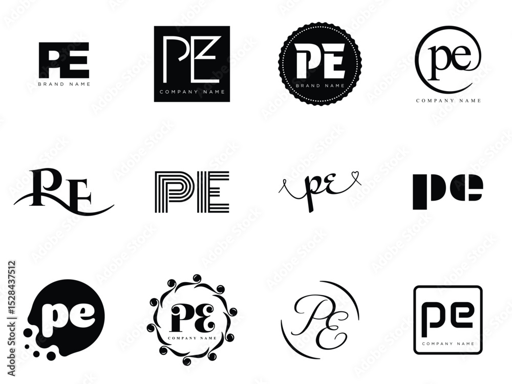 Fototapete pe logo company template. letter p and e logotype. set different classic serif lettering and modern 
