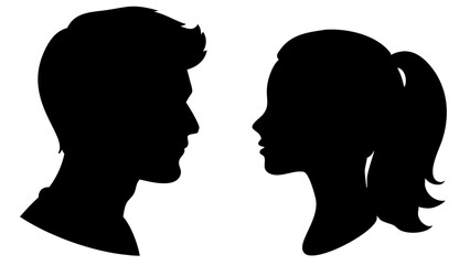 Thoughtful silhouette head profile PNG of man and woman isolated transparent background
