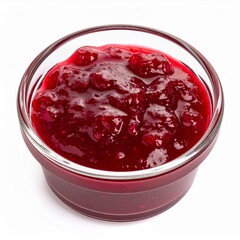 Red Cranberry Sauce in Glass Bowl on White Background