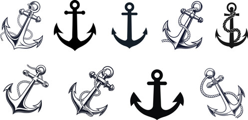 Anchors icon silhouette vector. Anchor vector art silhouette illustration.
