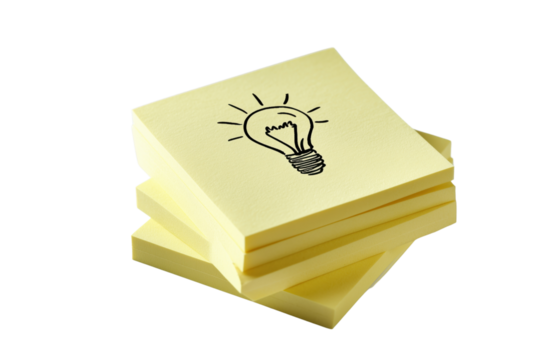 Sticky notes with a light bulb illustration, ideal for brainstorming and creative ideas.