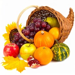 Autumn Harvest Fruit Basket with Pumpkins and Sunflower