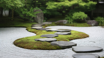 Serene Stepping Stones in a Japanese Zen Garden