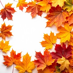 Autumn Maple Leaves Frame on White Background