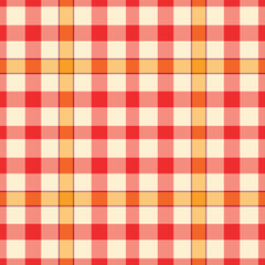Vibrant red and orange gingham check pattern. Perfect for backgrounds, textiles, or website design.  Evokes feelings of warmth, comfort, and rustic charm.