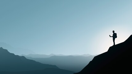 Traveler working remotely on a mountain peak — a minimalist blend of focus, freedom, and nature