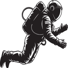 Illustration of a floating astronaut in a spacesuit against a light beige background in monochrome style
