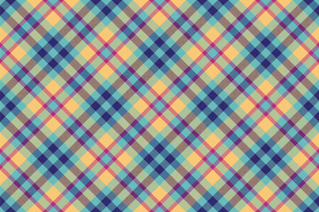 Vibrant diagonal plaid pattern in teal, peach, and purple hues.  Perfect for textile design, fashion, website backgrounds, or scrapbooking projects.