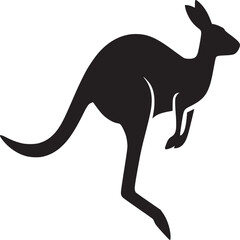 A black silhouette of a kangaroo jumping on a white background in a simple and clean illustration