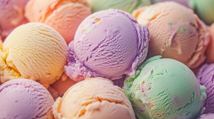 Colorful Pastel Ice Cream Scoops Macro Close-Up with Textures