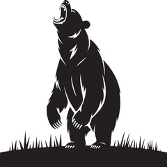 Illustration of a black bear standing on its hind legs and roaring against a light background