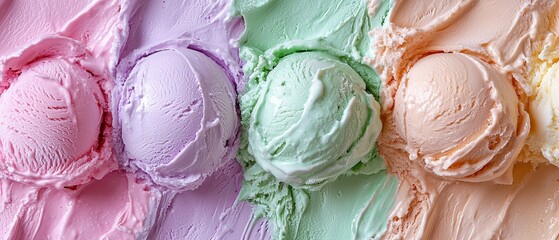 Cheerful Pastel Ice Cream Scoops Close-up in Colorful Arrangement
