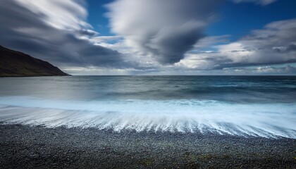 blurry ocean and and cloudy skies in the bering sea