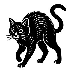 Stylized black cat silhouette in side view, vector SVG with clean outline, isolated on transparent background.

