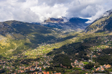 Obraz premium Italy, Basilicata, Maratea. Overview of Maratea from Monte San Biagio, location of the Christ The Redeemer statue.