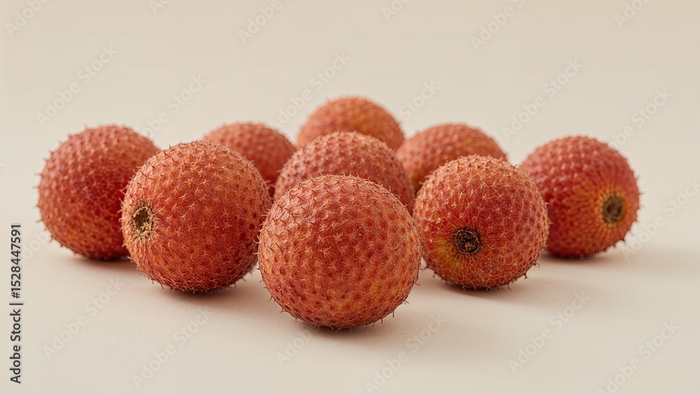 Poster fresh lychee fruits arranged on a neutral background showcasing their unique texture and color