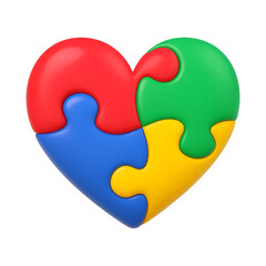 Autism Puzzle Heart PNG – 3D Colorful Jigsaw Heart Symbol for Inclusion, Support and Love – Transparent Background
