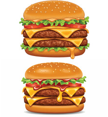 Double Cheeseburger with Melted Cheese and Fresh Vegetables