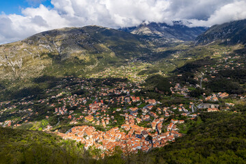 Fototapeta premium Italy, Basilicata, Maratea. Overview of Maratea from Monte San Biagio, location of the Christ The Redeemer statue.